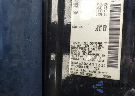 2016 Nissan Maxima 3.5 Sv from USA, damaged, VIN 1N4AA6AP5GC411201